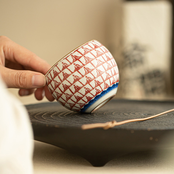 Ceșă unică din porțelan Ru Kiln, cu glazură crackle și motiv Dunhuang – Mii de Buddha, pentru ceai Gongfu, ceramică, acasă sau la birou