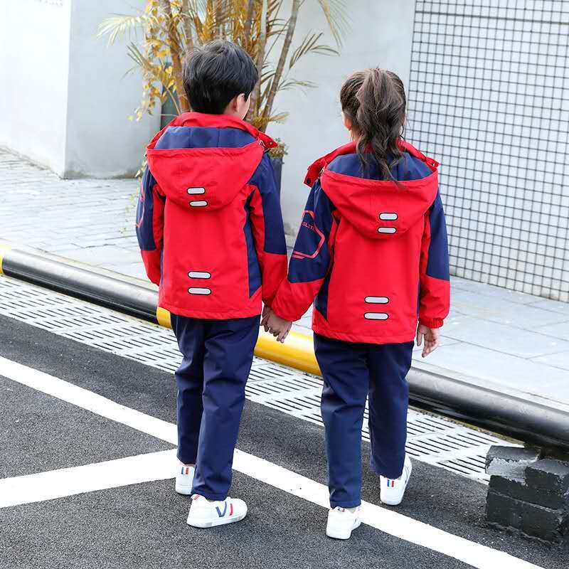 Unisex trodjelni set školske uniforme: kaput s fleksom, hlače i fleksi jakna za proljeće i jesen
