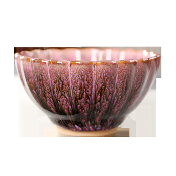 Cească de ceai ceramică mare, formă de crizantemă, glazură Jun kiln