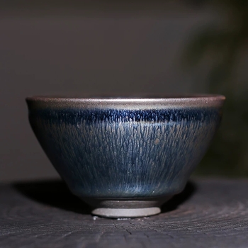 Ceașcă de ceai Jianzhan cu glazură argintiu-albastră, ceramică lucrată manual, pentru uz personal