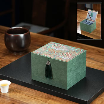 Gaiwan cu ciucuri într-o cutie brocart, stil retro, ceainic din lut purpuriu, set gaiwan din trei piese într-o cutie cadou antic