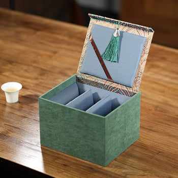 Gaiwan cu ciucuri într-o cutie brocart, stil retro, ceainic din lut purpuriu, set gaiwan din trei piese într-o cutie cadou antic
