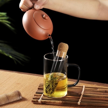 Filtru de ceai pentru birou, mini, din sticlă borosilicat transparentă, cu design creativ în formă de eprubă