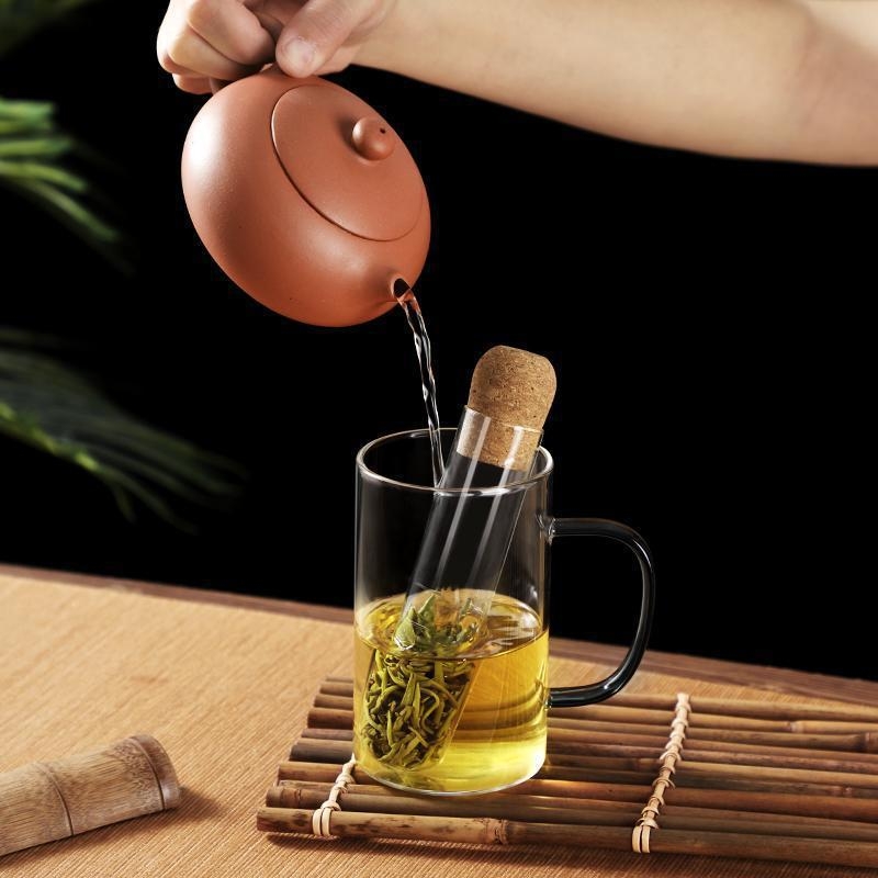 Filtru de ceai pentru birou, mini, din sticlă borosilicat transparentă, cu design creativ în formă de eprubă