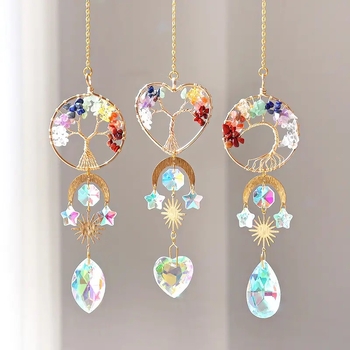 Arborele Vieții – carillon de cristal, decor pentru ferestre și pereți, prindător de soare, ornament de grădină, handmade, 39 cm, stil modern minimalist