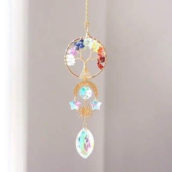 Arborele Vieții – carillon de cristal, decor pentru ferestre și pereți, prindător de soare, ornament de grădină, handmade, 39 cm, stil modern minimalist