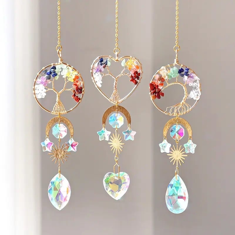 Arborele Vieții – carillon de cristal, decor pentru ferestre și pereți, prindător de soare, ornament de grădină, handmade, 39 cm, stil modern minimalist