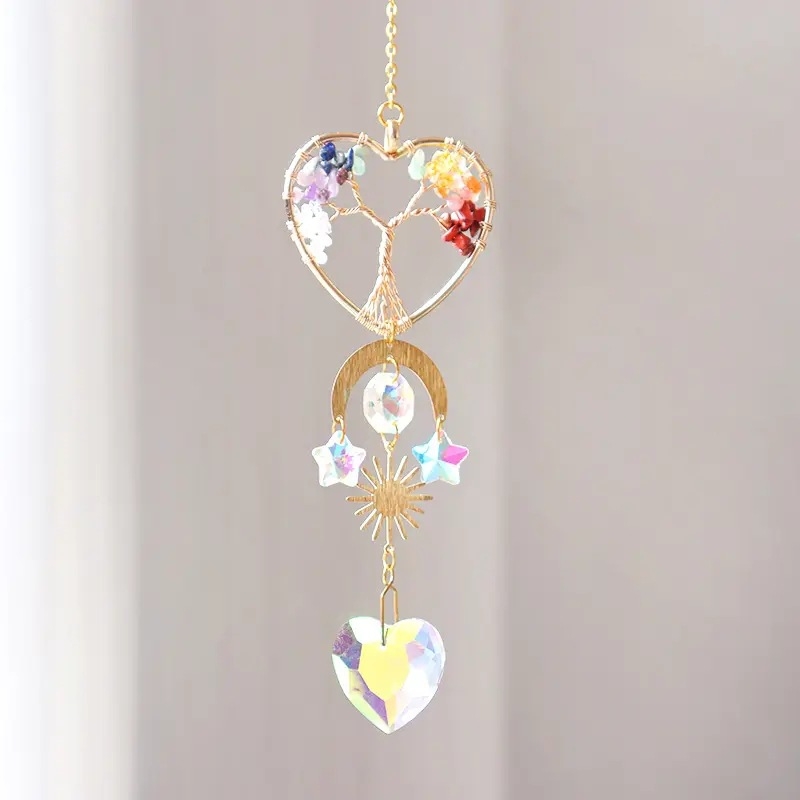 Arborele Vieții – carillon de cristal, decor pentru ferestre și pereți, prindător de soare, ornament de grădină, handmade, 39 cm, stil modern minimalist