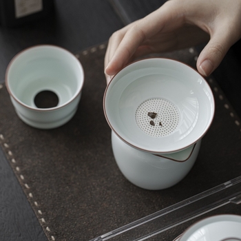 Sită ceramică pentru ceai, cu filtru integrat, pentru set Gongfu