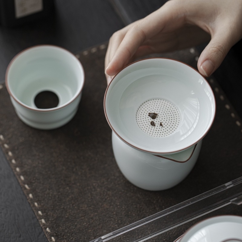 Sită ceramică pentru ceai, cu filtru integrat, pentru set Gongfu