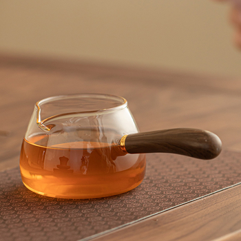 Ceșcuță Gongfu cu mâner din lemn, sticlă borosilicată, mâner lateral, pereți groși, rezistentă la temperaturi înalte, accesorii de ceai