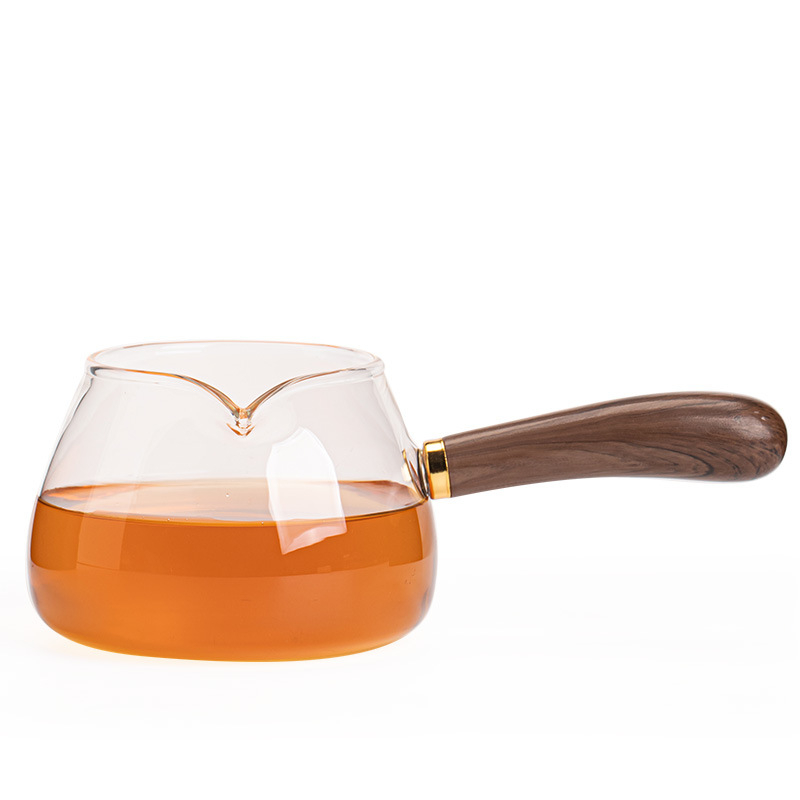 Ceșcuță Gongfu cu mâner din lemn, sticlă borosilicată, mâner lateral, pereți groși, rezistentă la temperaturi înalte, accesorii de ceai