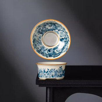 Set filtru ceai Ru Kiln Gold Wan Hua, cu plasă filtrantă pentru ceașca Gongdao – accesorii premium pentru ceai de uz casnic