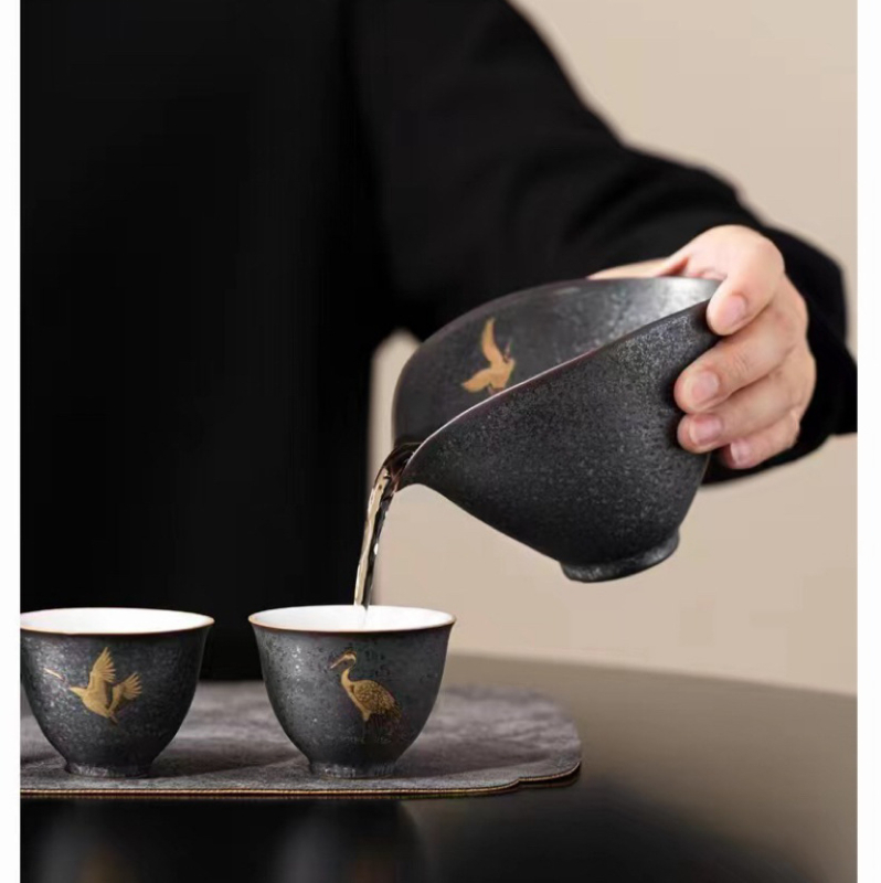 Set Gongfu de ceai ceramic în stil japonez retro, cu ceașcă Eagle-Beak pentru distribuția uniformă a ceaiului, cu tava de servire ceai