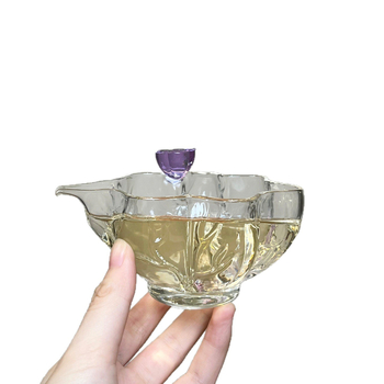 Ceainic transparent, în formă de lotus, din sticlă borosiliată, rezistentă la temperaturi înalte, pentru uz casnic