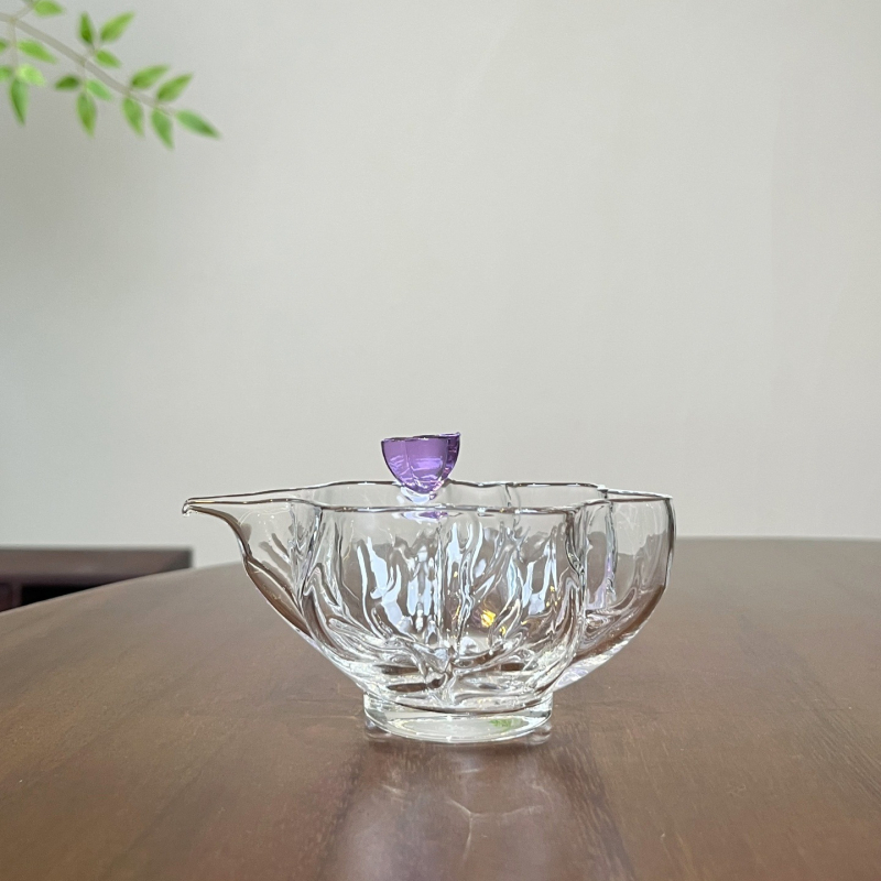 Ceainic transparent, în formă de lotus, din sticlă borosiliată, rezistentă la temperaturi înalte, pentru uz casnic