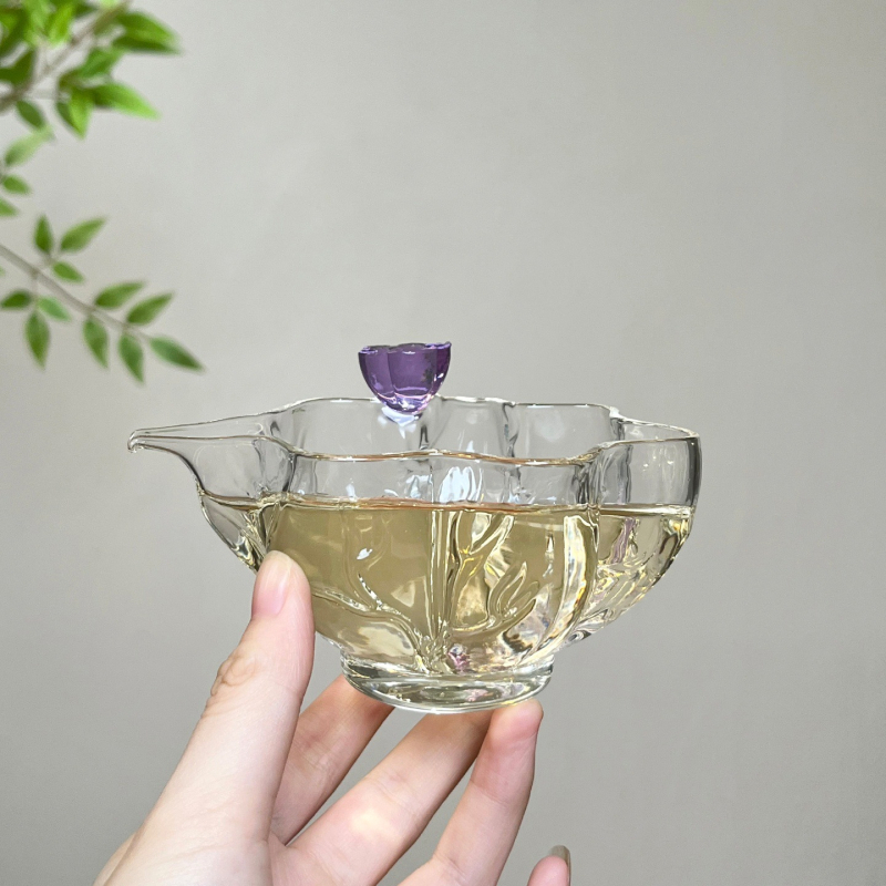 Ceainic transparent, în formă de lotus, din sticlă borosiliată, rezistentă la temperaturi înalte, pentru uz casnic