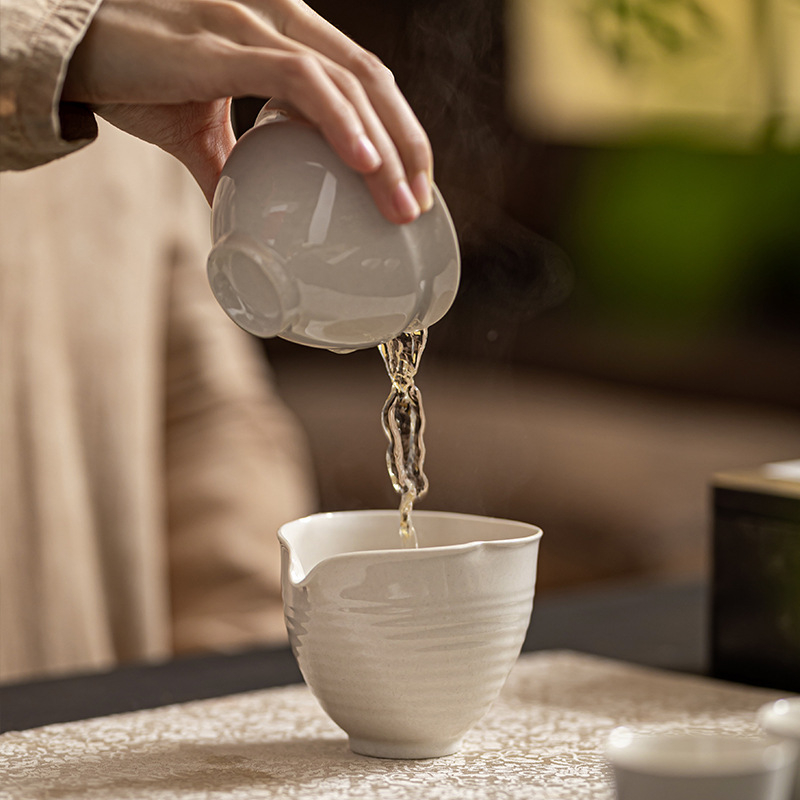 Set ceramic de ceai cu gură lată, design Zen japonez, lucrat manual — ceainic de amestec și ceașcă cu gură mare