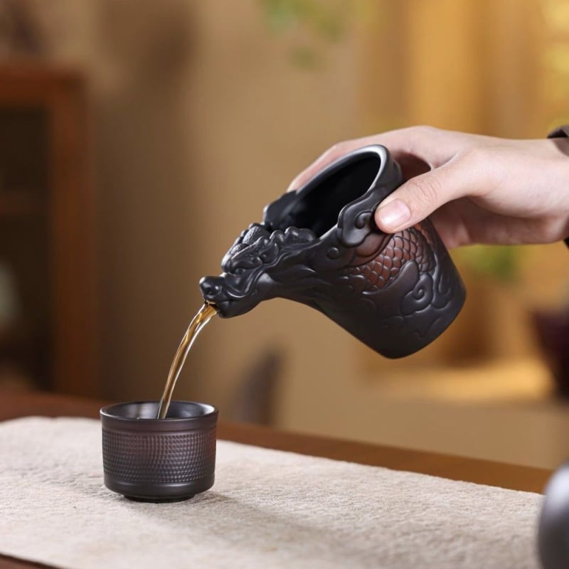 Dehua lut mov purpuriu cu cap de dragon – cupă de echilibrare pentru ceai, cu ceainic și strecurător, accesoriu de lux pentru ceai de acasă