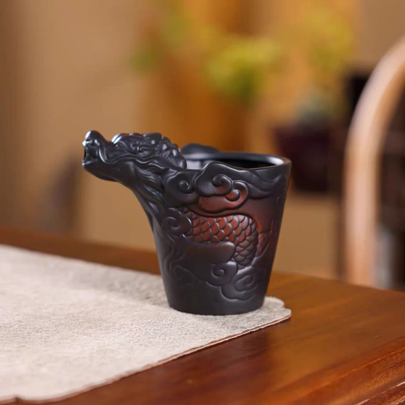 Dehua lut mov purpuriu cu cap de dragon – cupă de echilibrare pentru ceai, cu ceainic și strecurător, accesoriu de lux pentru ceai de acasă