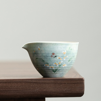 Ceașcă ceramică pentru turnare uniformă, cu design pictat manual de orhidee, filtru de ceai, set de ceai în stil pastoral chinezesc