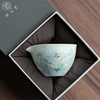 Ceașcă ceramică pentru turnare uniformă, cu design pictat manual de orhidee, filtru de ceai, set de ceai în stil pastoral chinezesc