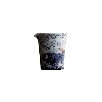 Set Gongfu ceai cu design koi, ceramică glazurată, cupa echității, tavă de ceai și dispenser de ceai