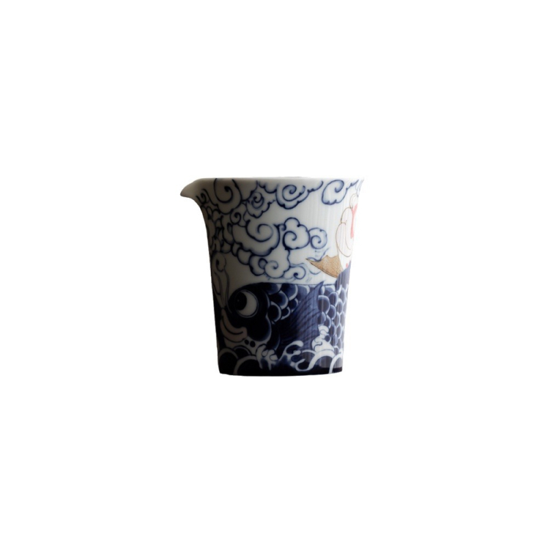 Set Gongfu ceai cu design koi, ceramică glazurată, cupa echității, tavă de ceai și dispenser de ceai