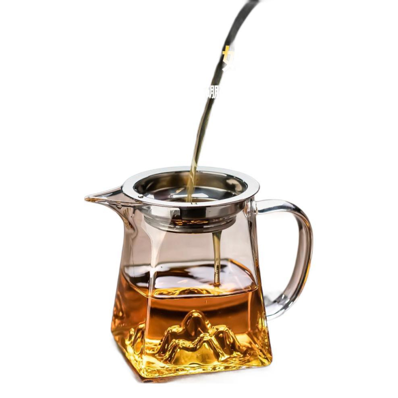 Ceainic din sticlă borosilicată, cu filtru integrat și separator, pentru infuzarea ceaiului, cu mandarin verde mic