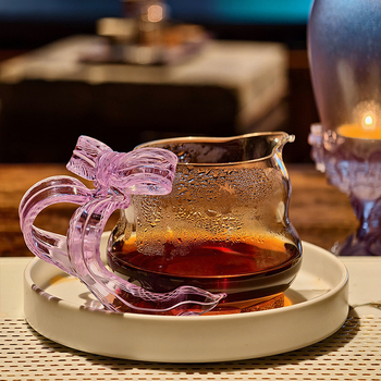 Jingshitang set de ceai din sticlă borosilicat cu design nod de satin rece, ceașcă de ceai premium și tavă de servire a ceaiului