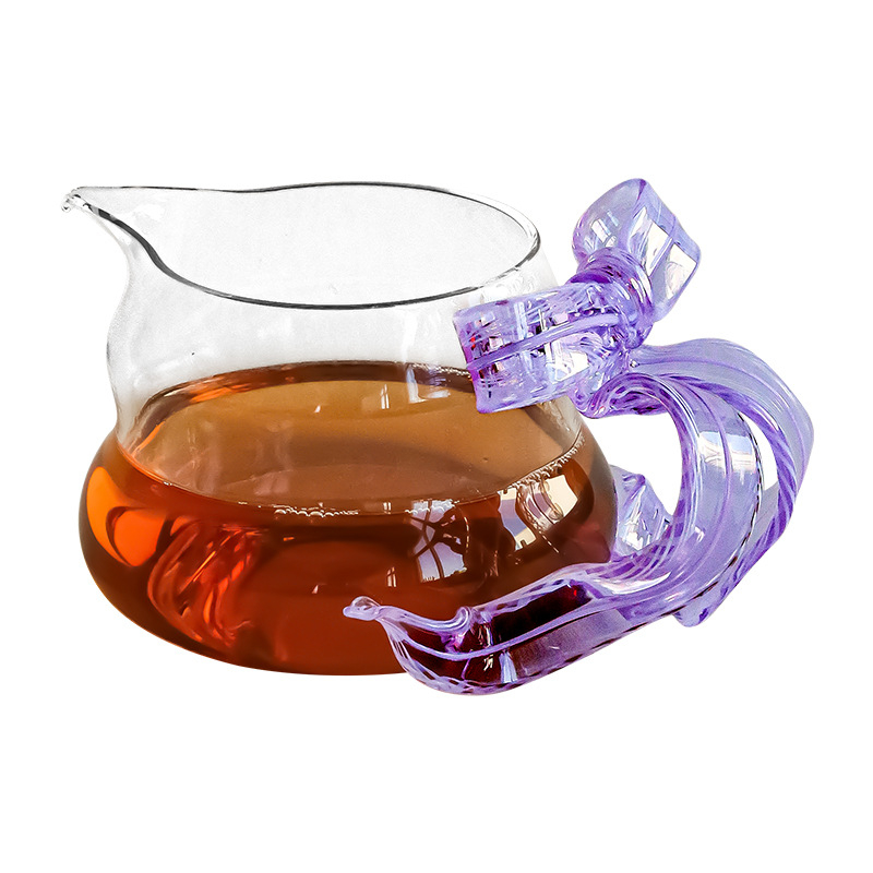 Jingshitang set de ceai din sticlă borosilicat cu design nod de satin rece, ceașcă de ceai premium și tavă de servire a ceaiului