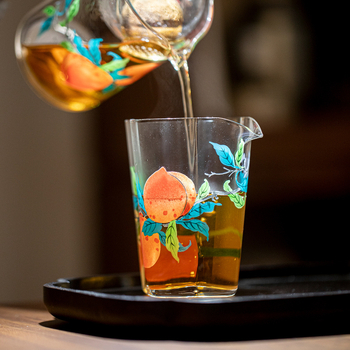 Cană de ceai din sticlă borosilicată rezistentă la căldură, cu motive piersică și begonie, accesorii pentru ceremonia ceaiului în casă