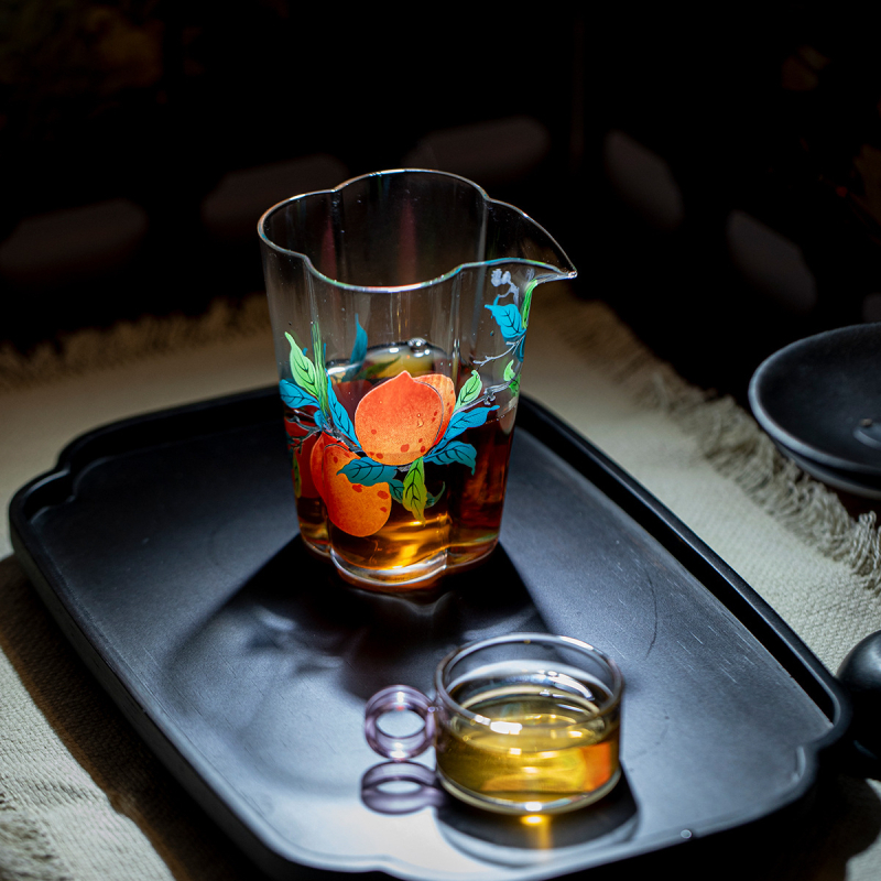 Cană de ceai din sticlă borosilicată rezistentă la căldură, cu motive piersică și begonie, accesorii pentru ceremonia ceaiului în casă