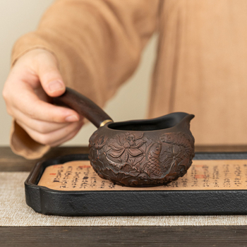 ceașă Gongdao mov din ceramică și vas de ceai, separator de ceai lucrat manual, accesorii retro pentru ceai Kung Fu
