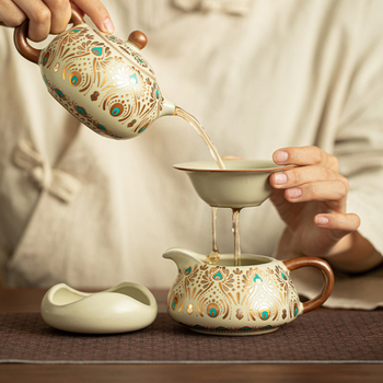 Set Ceramic Filtru Ceai Ru Kiln Dunhuang, Stil Simplu, Accesorii Kung Fu și Filtru de Ceai pentru Uz Casnic