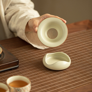 Set Ceramic Filtru Ceai Ru Kiln Dunhuang, Stil Simplu, Accesorii Kung Fu și Filtru de Ceai pentru Uz Casnic
