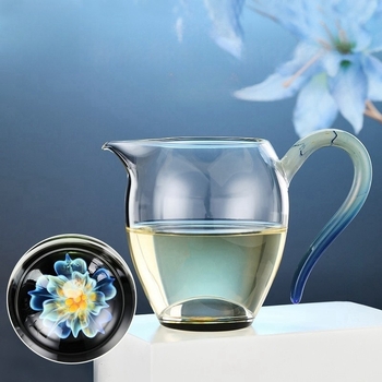 Set ceai din sticlă borosilicat galben, cu cană de echilibrare și tavă de ceai, 300-350 ml, pentru uz casnic