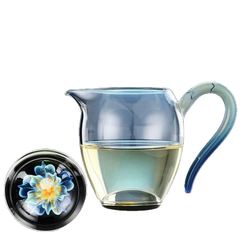 Set ceai din sticlă borosilicat galben, cu cană de echilibrare și tavă de ceai, 300-350 ml, pentru uz casnic