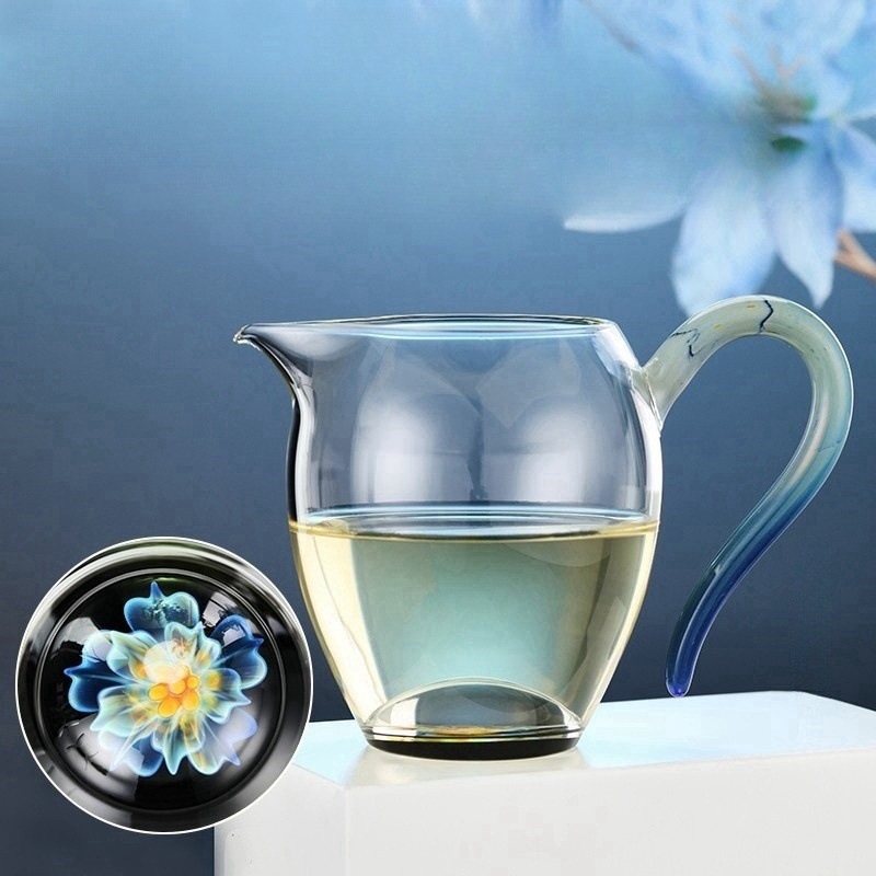 Set ceai din sticlă borosilicat galben, cu cană de echilibrare și tavă de ceai, 300-350 ml, pentru uz casnic