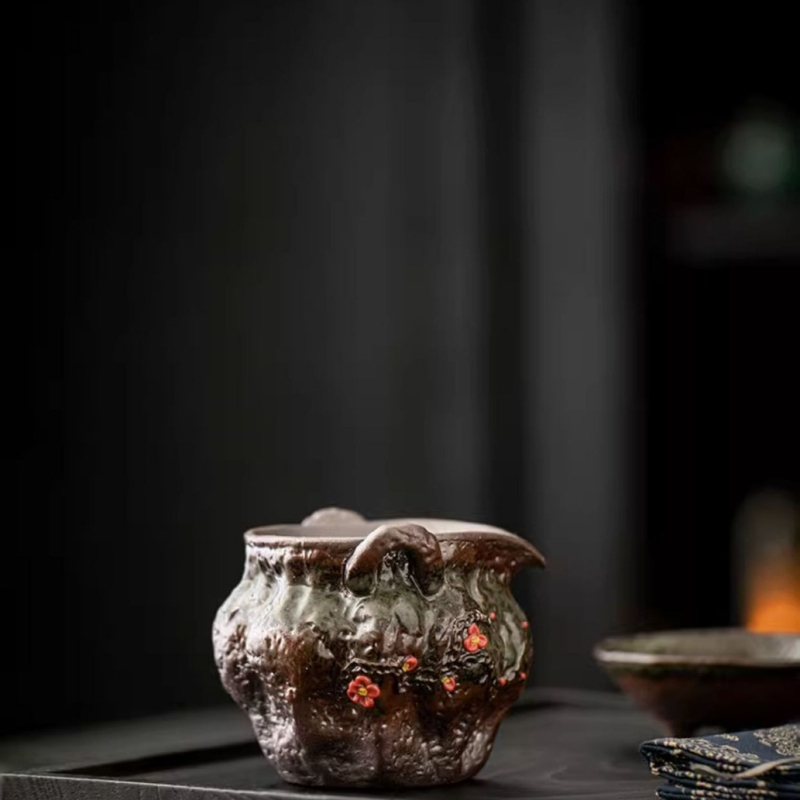 Cană vintage din ceramică pentru ceai Kung Fu, set ceramic pentru uz casnic cu distribuitor de ceai îngroșat, design creativ cu două mânere, protecție împotriva arsurilor, stil chinezesc