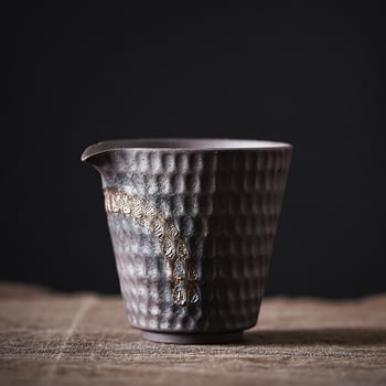 Set ceramic de ceai cu glazură aurie, mâner lateral, stil japonez, piesă lucrată manual Kung Fu, design vintage rustic cu căni potrivite