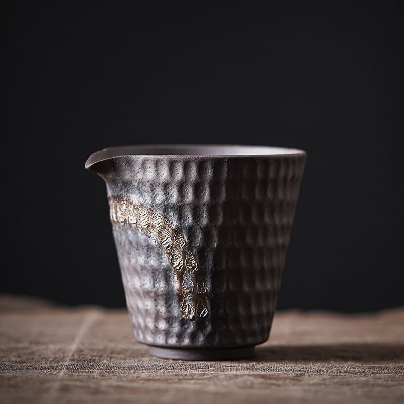 Set ceramic de ceai cu glazură aurie, mâner lateral, stil japonez, piesă lucrată manual Kung Fu, design vintage rustic cu căni potrivite