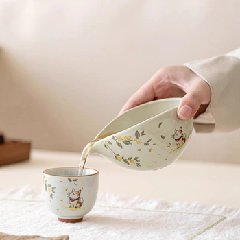 Divizor ceramic pentru ceai, cu motiv simpatic de pisică Osmanthus, pentru ceremonie Gongfu