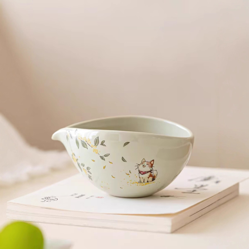 Divizor ceramic pentru ceai, cu motiv simpatic de pisică Osmanthus, pentru ceremonie Gongfu