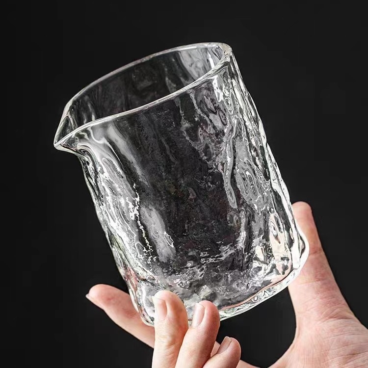 Ceașcă de ceai din sticlă borosilicat de înaltă rezistență, cu model textură scoarță de copac, transparentă, corp drept, pentru uz casnic.