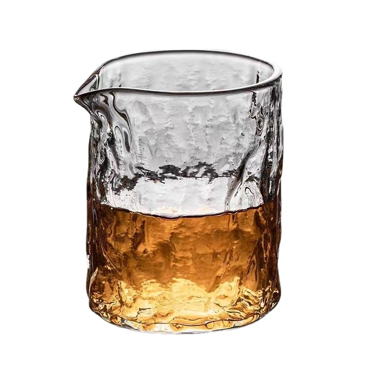 Ceașcă de ceai din sticlă borosilicat de înaltă rezistență, cu model textură scoarță de copac, transparentă, corp drept, pentru uz casnic.