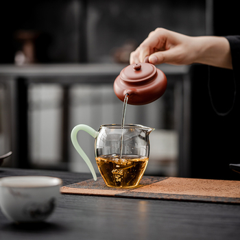 Cească de ceai din sticlă borosilicat de înaltă rezistență, cu mâner în stil chinezesc, set de ceai cu separator ceai-apă