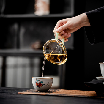 Cească de ceai din sticlă borosilicat de înaltă rezistență, cu mâner în stil chinezesc, set de ceai cu separator ceai-apă