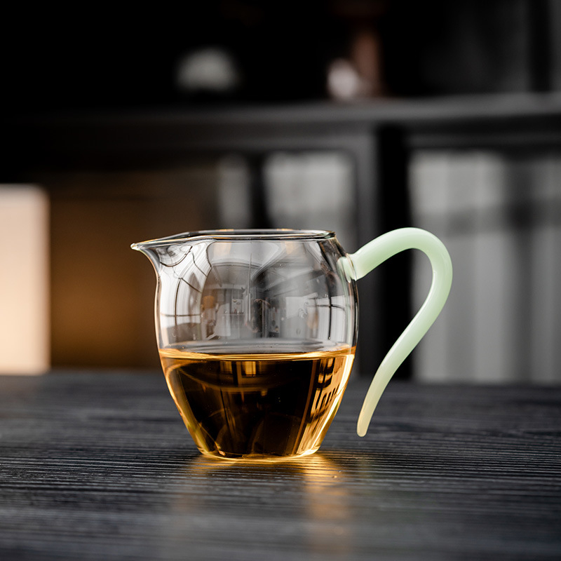 Cească de ceai din sticlă borosilicat de înaltă rezistență, cu mâner în stil chinezesc, set de ceai cu separator ceai-apă