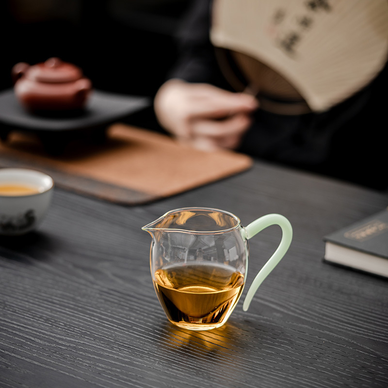 Cească de ceai din sticlă borosilicat de înaltă rezistență, cu mâner în stil chinezesc, set de ceai cu separator ceai-apă